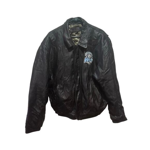 Vintage Wenatchee Wild Black Leather Bomber Jacket Full Zip Embroidered Logo - Picture 2 of 9